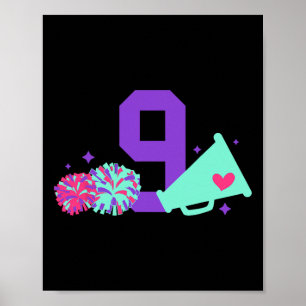 Póster Chica animadora de cumpleaños número 9 Cheerleader