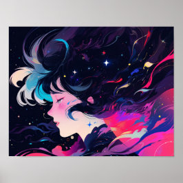 Póster Chica Anime Abstracta Cósmica