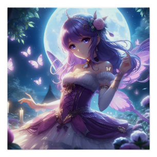 Póster Chica Anime Ala de Mariposa Violeta Hada de la Lun