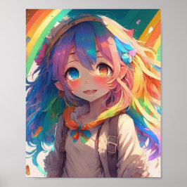 Póster Chica Anime Arcoíris Hermosa