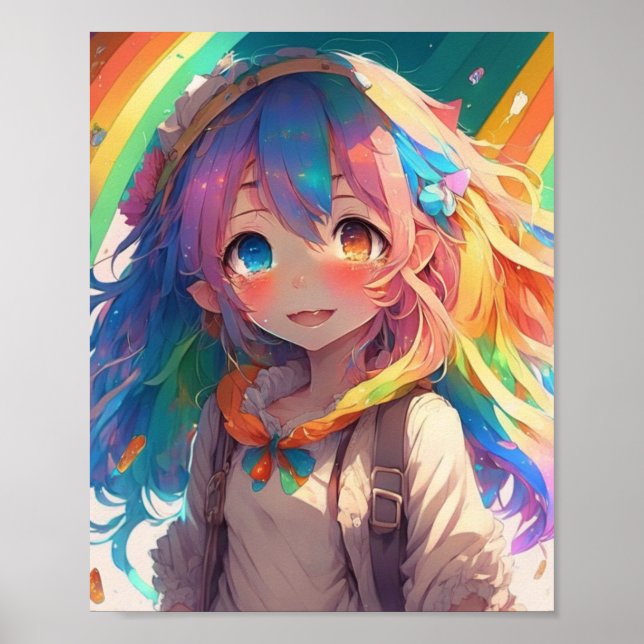Póster Chica Anime Arcoíris Hermosa (Frente)