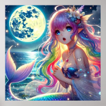 Chica anime canta la sirena del arcoiris de la lun