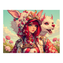 Chica anime con criatura fantasía, poscruce