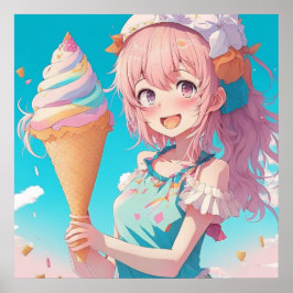 Póster Chica Anime con Cupcake  Caprichosa