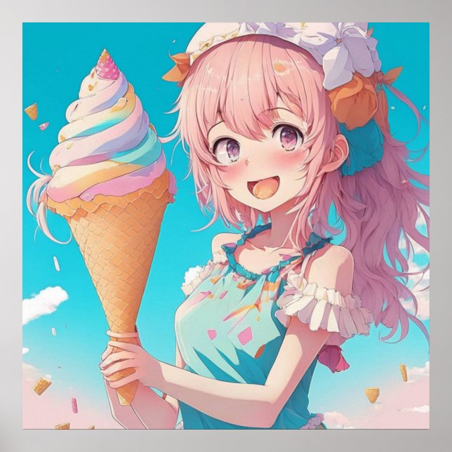 Póster Chica Anime con Cupcake  Caprichosa (Frente)