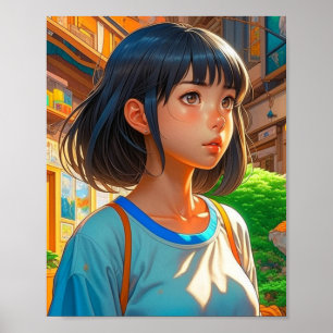 Póster Chica anime en la colorida artista de la ciudad