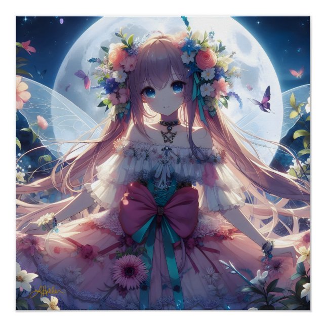 Póster Chica Anime Flor Luna Hada (Anverso)