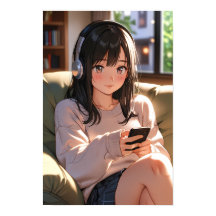 Chica Anime Lofi Acogedora Auriculares Vibra Chill