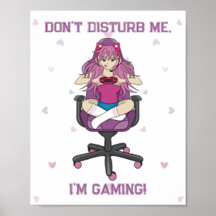 Póster Chica Anime Manga Pink Purple Gamer
