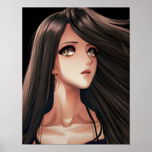Póster Chica Anime Morena de Ojos Marrones  