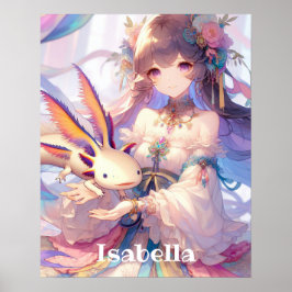 Póster Chica Anime personalizado y Axolotl