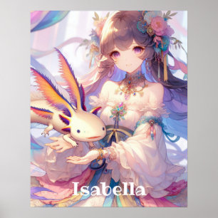 Póster Chica Anime personalizado y Axolotl
