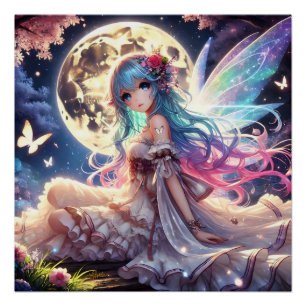 Póster Chica Anime Princesa Hada de la Luna en Jardín