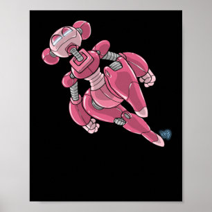 Póster Chica Anime Robot Sticker Rosa