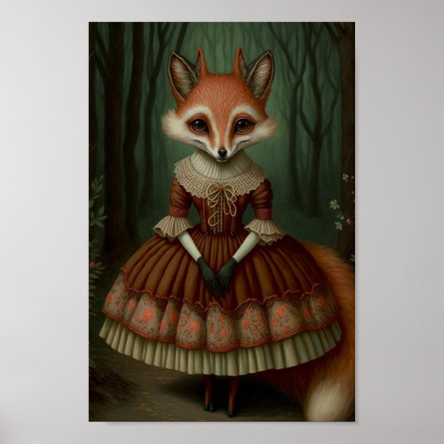 Póster chica antropomórfico de zorro vestido (Frente)