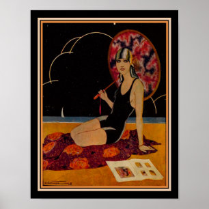 Póster chica Art Déco de 1928 en la playa