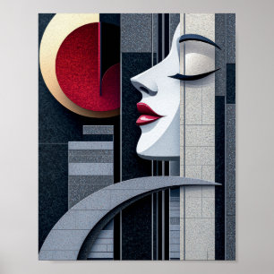 Póster Chica Art Deco Perfil Elegancia Geométrica
