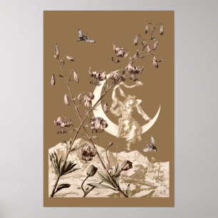 Póster Chica Art Nouveau en Luna Creciente de A. Seder