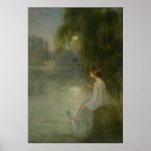 Póster Chica Art Nouveau Vintage A La Luz De La Luna