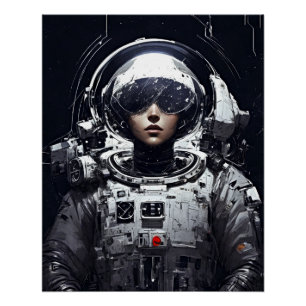 Póster Chica Astronauta de Ciencia Ficción Cyberpunk Sueñ