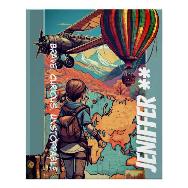 Póster Chica Aventurera, Tema de Viaje Personalizado (Anverso)