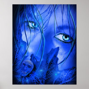 Póster Chica AZUL DE MIEDO OCULTO CON SKULL