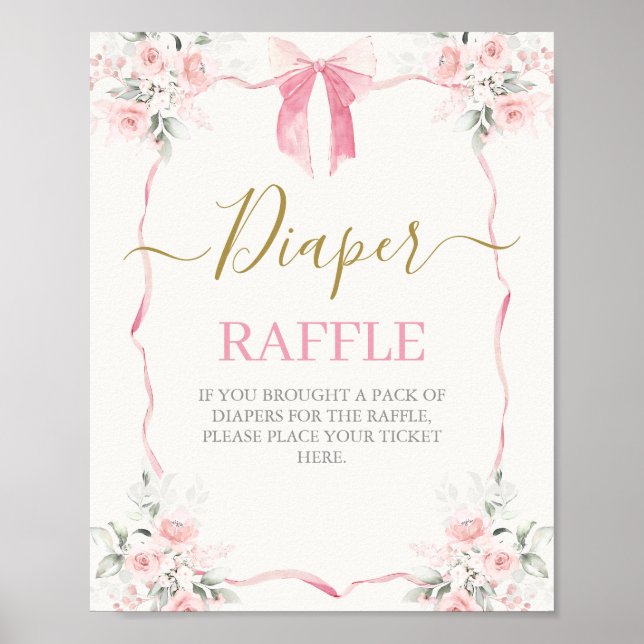 Póster Chica Baby Shower Bow Rosado (Frente)