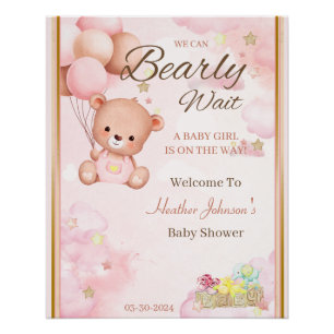 Póster Chica Baby Shower de oso