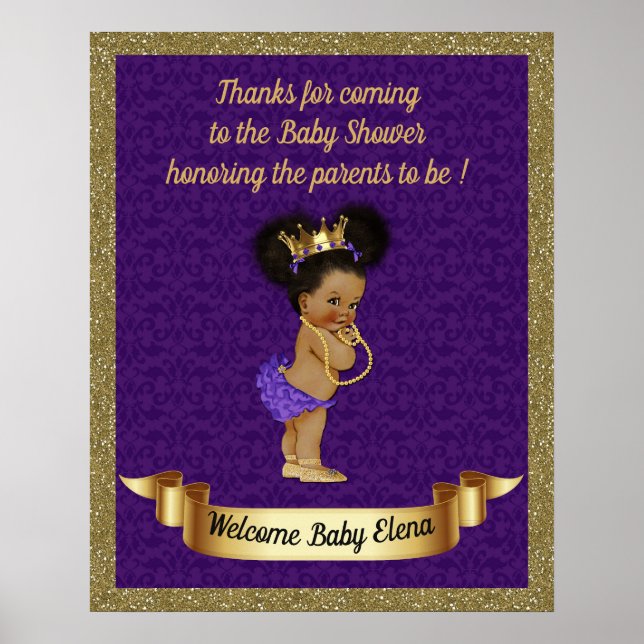 Póster Chica Baby Shower poster, chica Princesa, morado,  (Frente)
