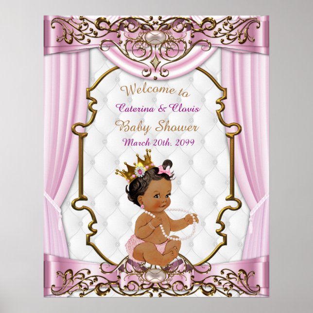 Póster Chica Baby Shower poster, Princesa, rosa, 16x20 (Frente)