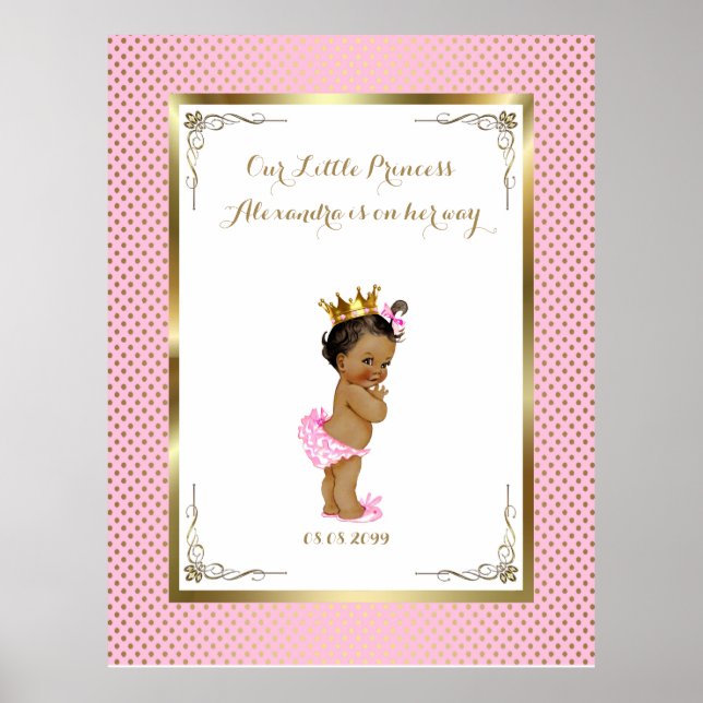 Póster Chica Baby Shower, rosa blanco, elegante, 32x41,6  (Frente)