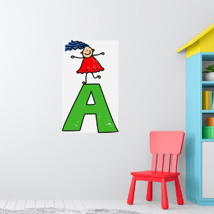 Póster Chica bailando sobre la carta verde un alfabeto di