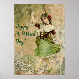 Póster Chica bailarina victoriana en el Día Verde de San