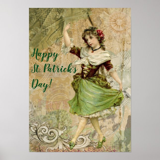 Póster Chica bailarina victoriana en el Día Verde de San  (Frente)
