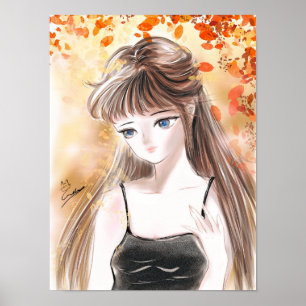 Póster Chica bajo caída deja Poster Ilustracion