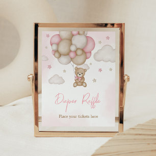 Póster Chica Bear Balloon Baby Shower Diaper Raffle