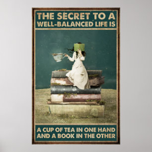 Póster Chica Bebe Té Y Amor Leer Libro