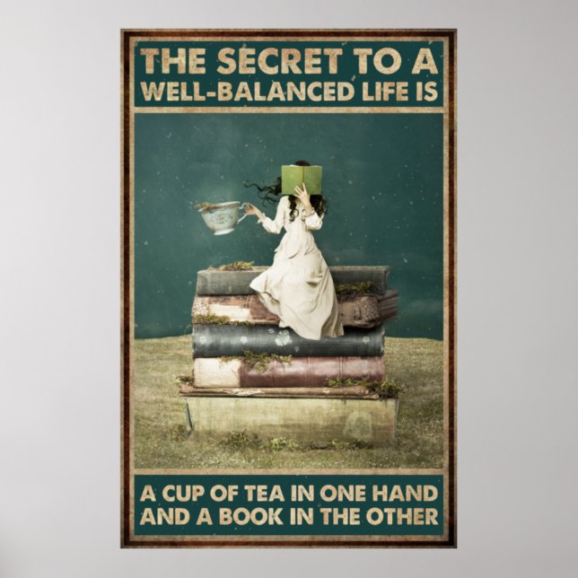 Póster Chica Bebe Té Y Amor Leer Libro (Frente)