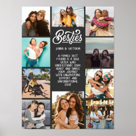 Póster Chica Besties 10 fotos personalizado de texto fond