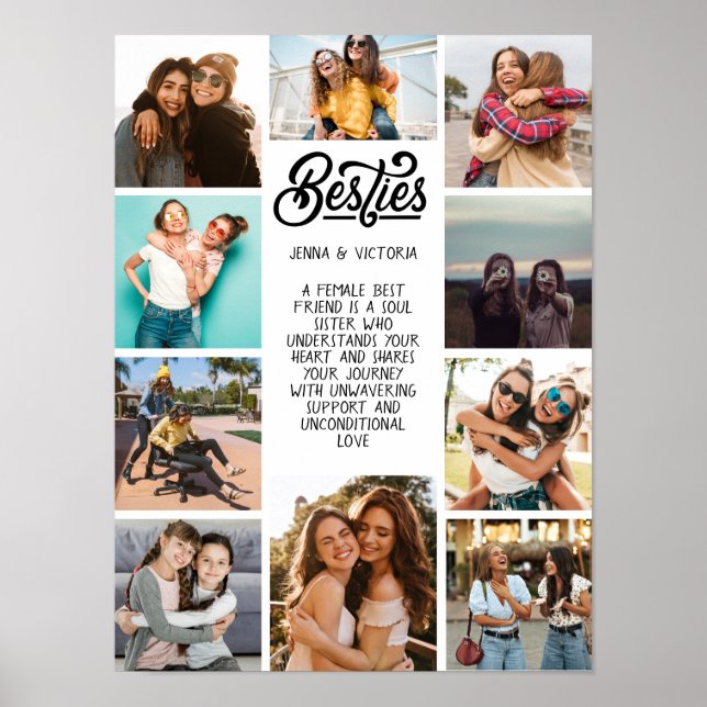 Póster Chica Besties 10 fotos personalizado texto fuente  (Frente)