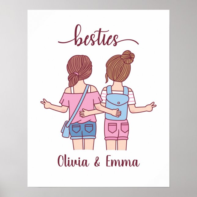 Póster Chica Besties Mejor Amigos Personalizados (Frente)