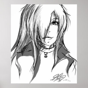 Póster Chica blanco y negro del animado