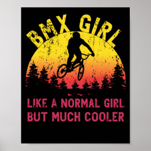 Póster Chica BMX Retro de ciclismo Chica  a la puesta del