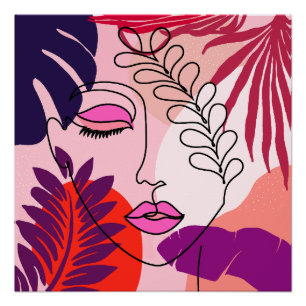 Póster Chica bohemia Línea Arte Estética Rosa