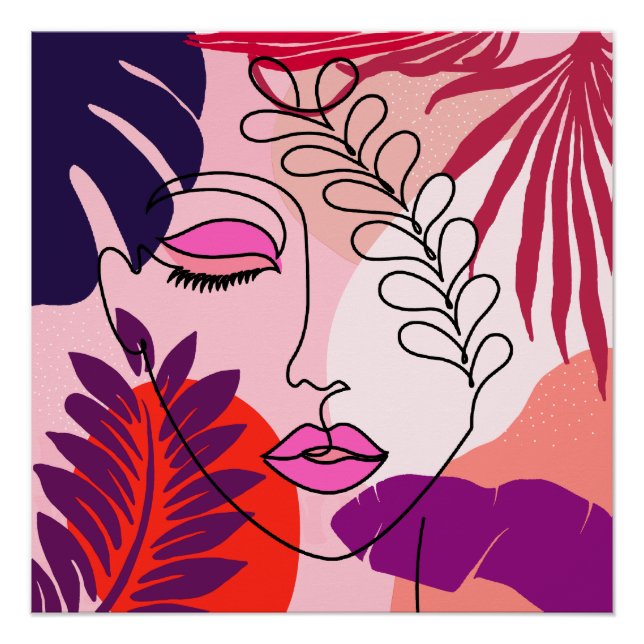 Póster Chica bohemia Línea Arte Estética Rosa (Anverso)