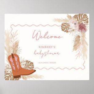 Póster Chica Boho Cowgirl Boots Pampas Bienvenidos a Baby