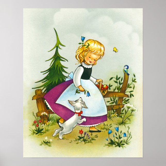 Póster chica bonito con perro (Frente)