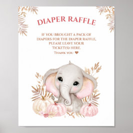 Póster Chica Caída Elefante Baby Shower Diaper Raffle Rót