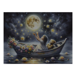 Póster Chica caprichosa Escena de ensueño lunar fantástic