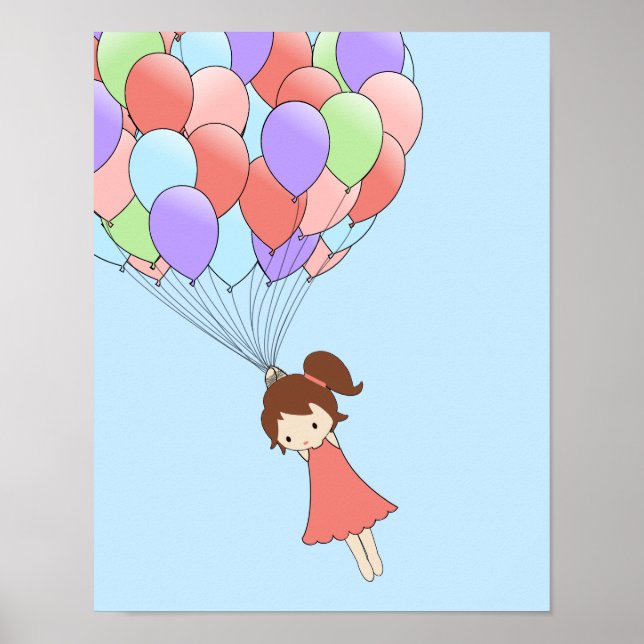 Póster Chica caprichoso con globos (Frente)
